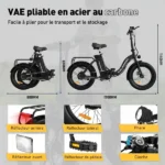 COLORWAY BK6G - Bicicleta eléctrica plegable de 20″ - 36 V, 12 Ah, 250 W - Negra - Image 2